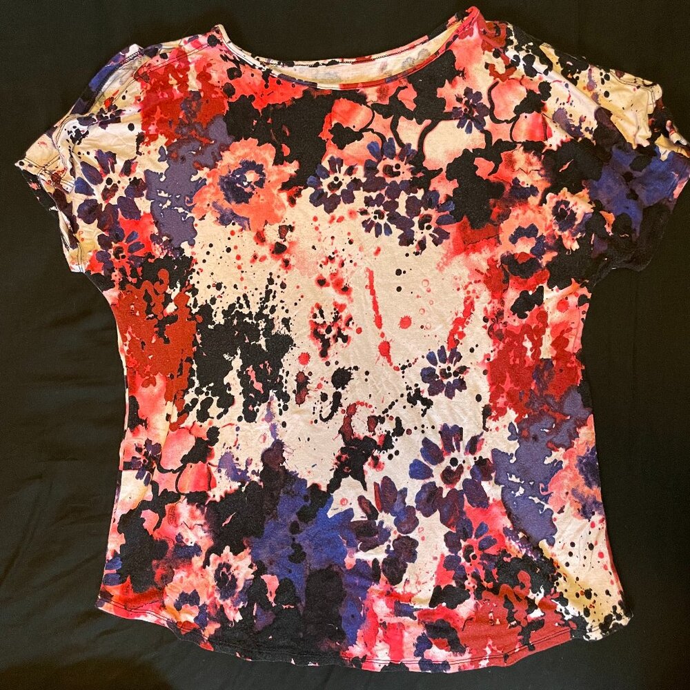 4/$20 | Tie Dye Pink Floral Notes T-Shirt with Arm Slits